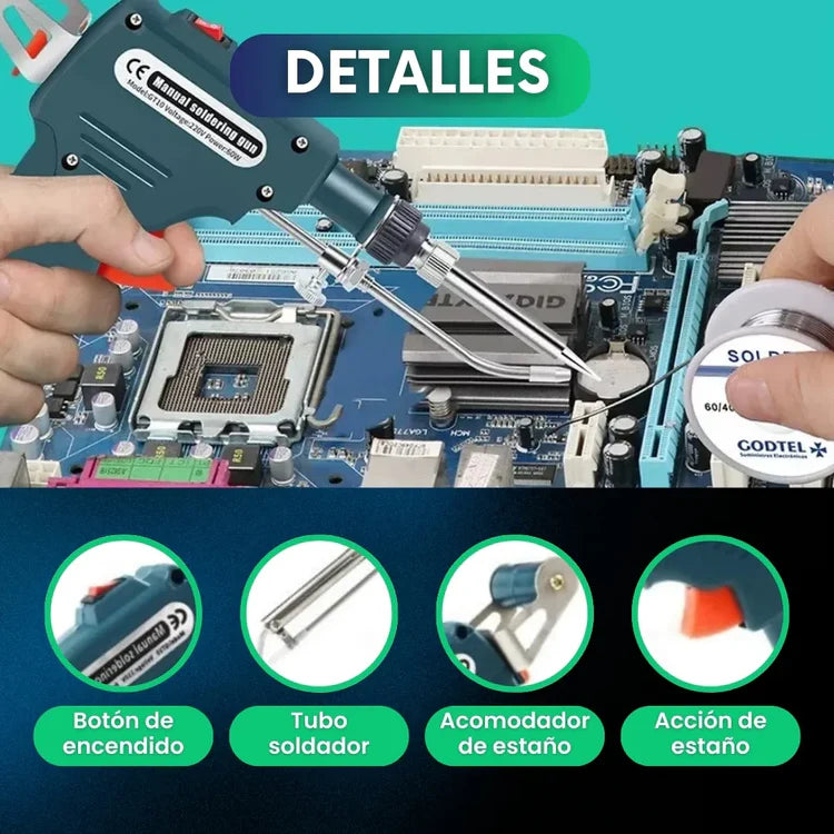 Pistola cautin de soldadura profesional + rollo de estaño gratis
