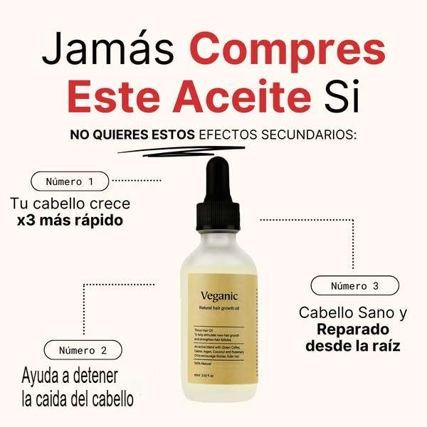Veganic - Aceite natural para el crecimiento del cabello - LLEVA 2 / PAGA 1