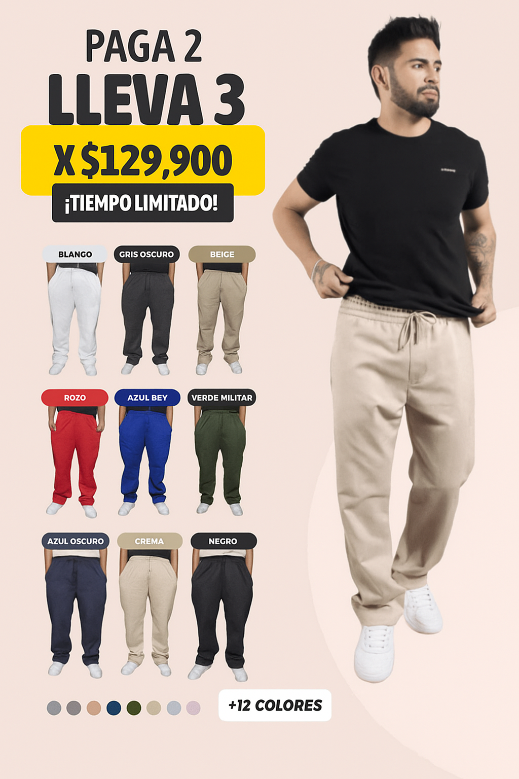 Jogger Bota Recta Para Hombre - 2x3 o 3x4 unidades